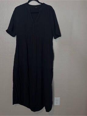 Quince Black Cotton Gauze Maxi Dress Women's Medium Short Sleeve